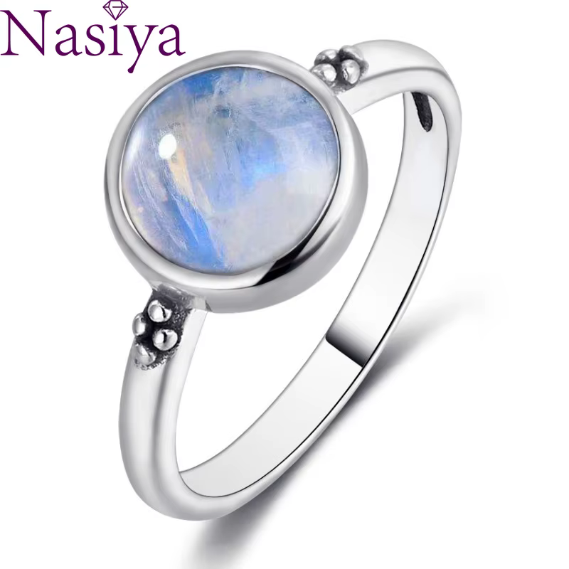 S925 Boutique bijoux bague 8mm rond pierre de lune