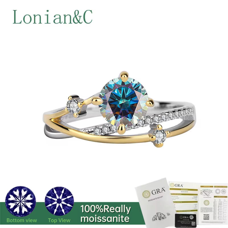 Lonian & C 1CT quatre griffes 925 en argent Sterling plaqué or anneaux avec diamant de laboratoire D couleur Moissanite bague pour bijoux de mariage