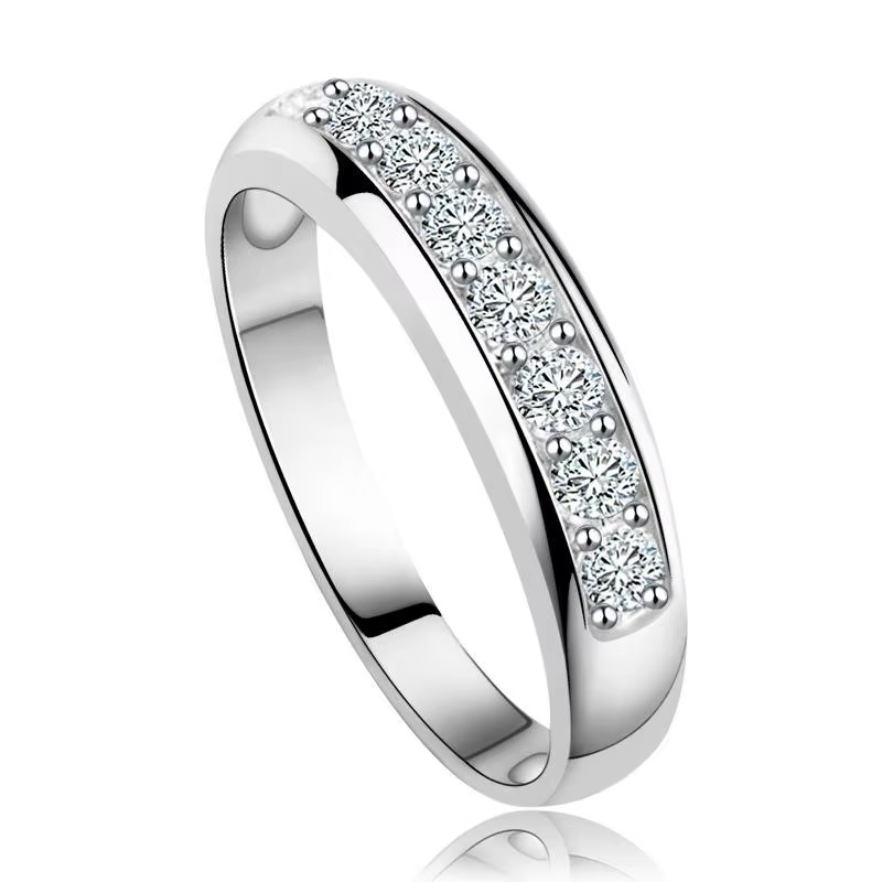Bague en argent sterling S925 avec barre de diamants
