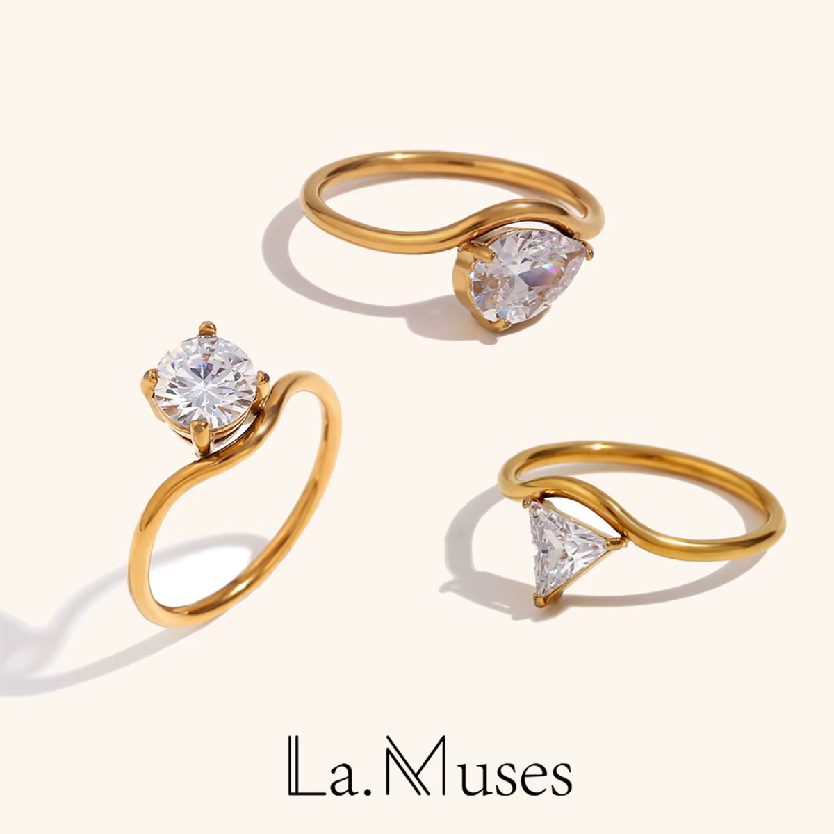 La. Muses Rotterdam-Bague de Luxe en Forme de Goutte d'Eau Cubique pour Femme