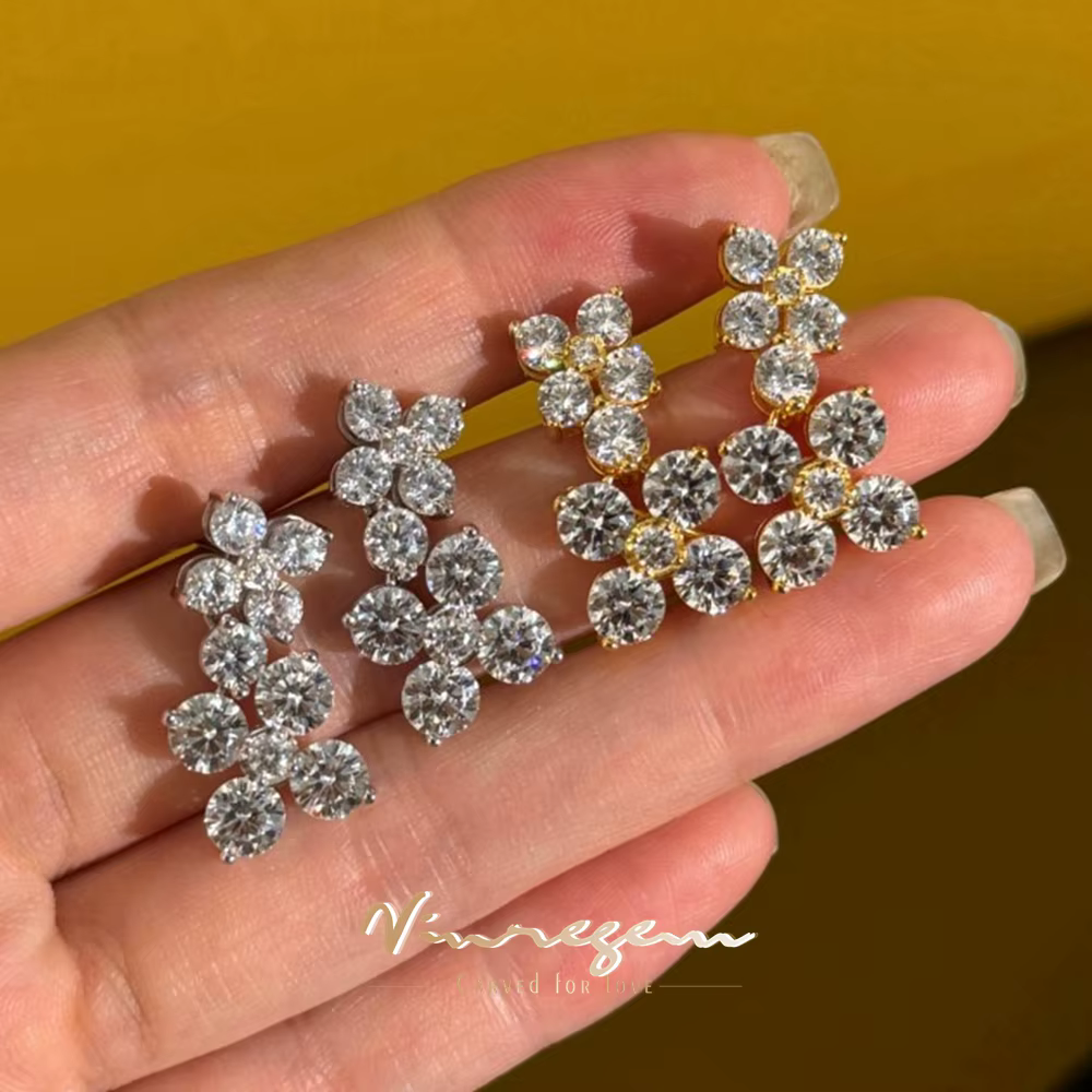 Vinregem Sparkling Lab créé saphir haute teneur en carbone diamant gemmes boucles d'oreilles en argent Sterling 925 bijoux fins en gros