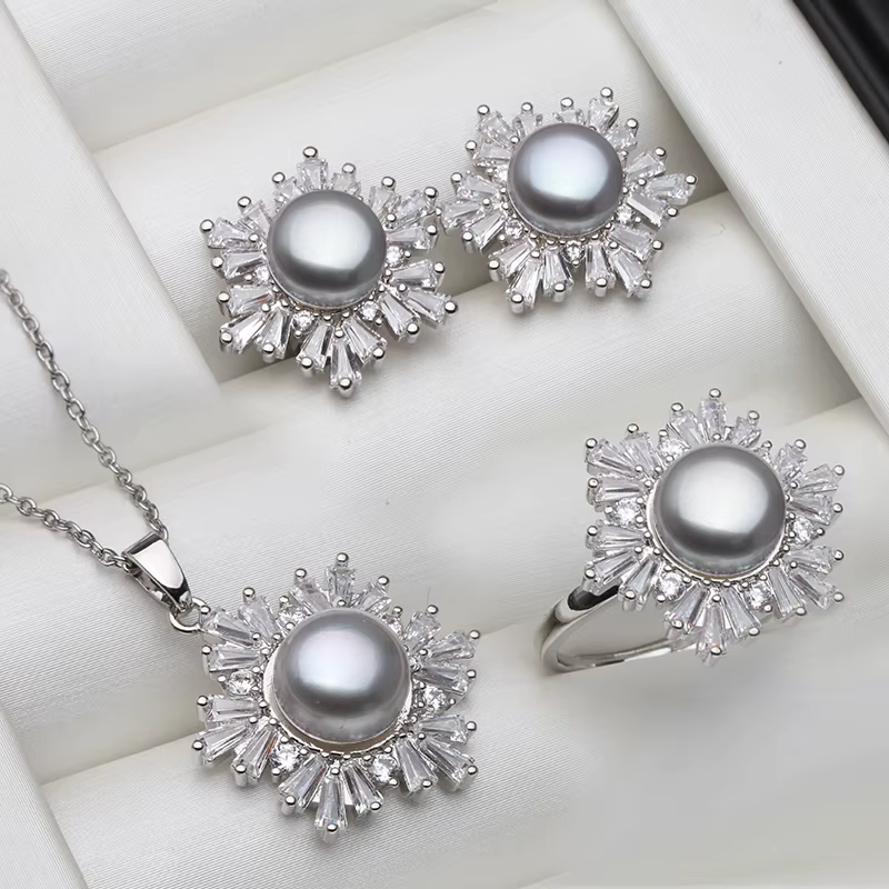 Ensemble collier et boucles d'oreilles en argent regardé 925 pour femme