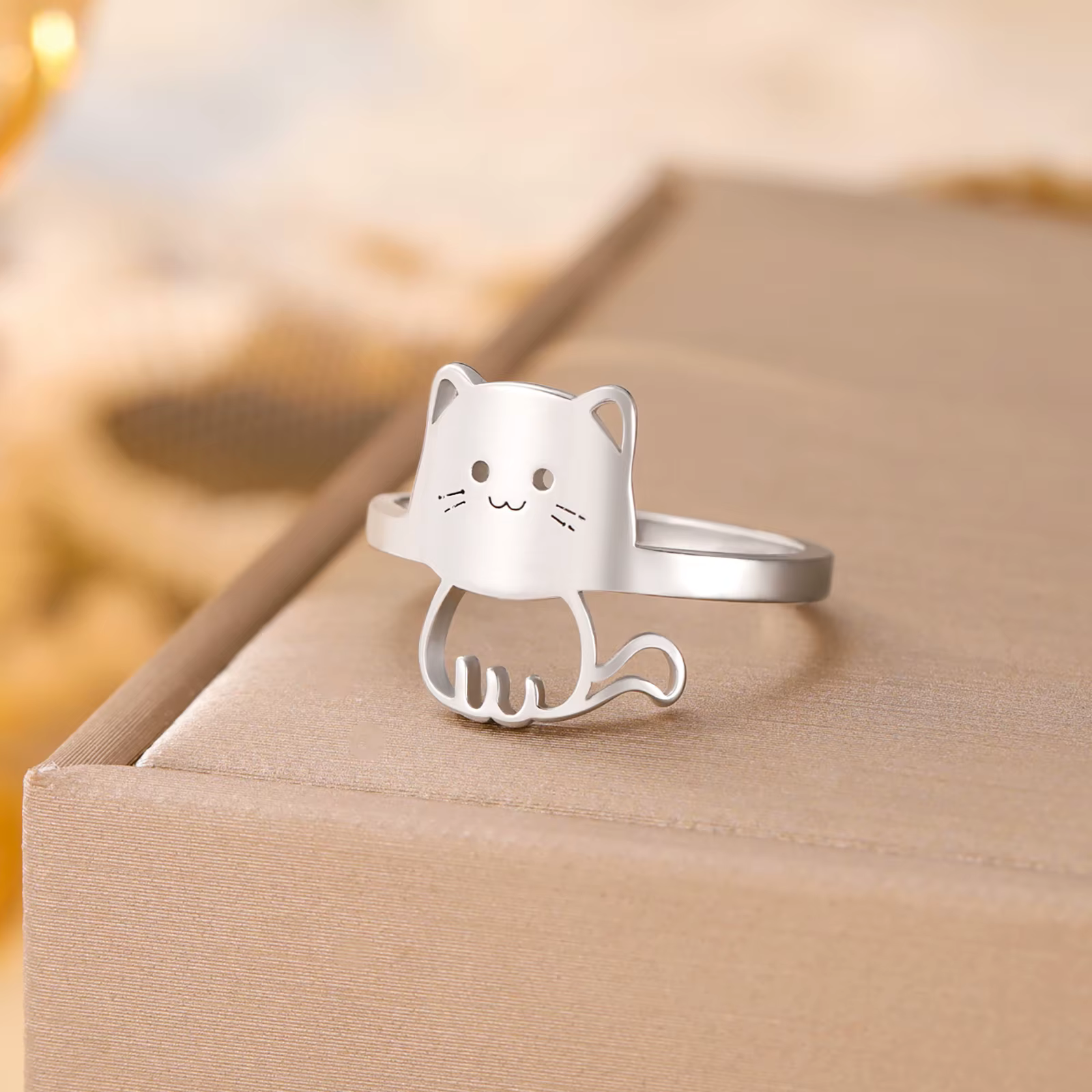 Bague Skyrim Chat Mignon pour Femme en Acier Inoxydable