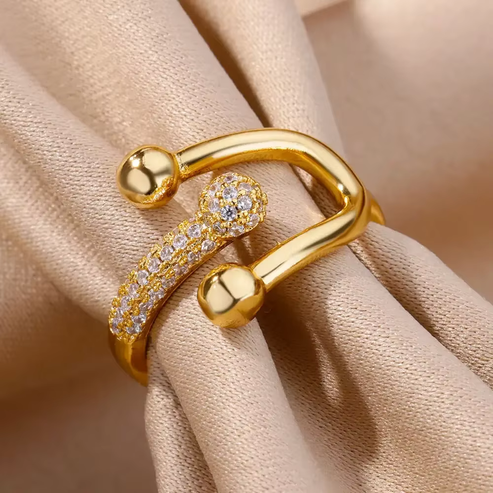 Bagues en Zircon de forme Double croisée pour femmes, bague croisée en acier inoxydable plaqué or, bagues de Couple de mariage de luxe, bijoux esthétiques