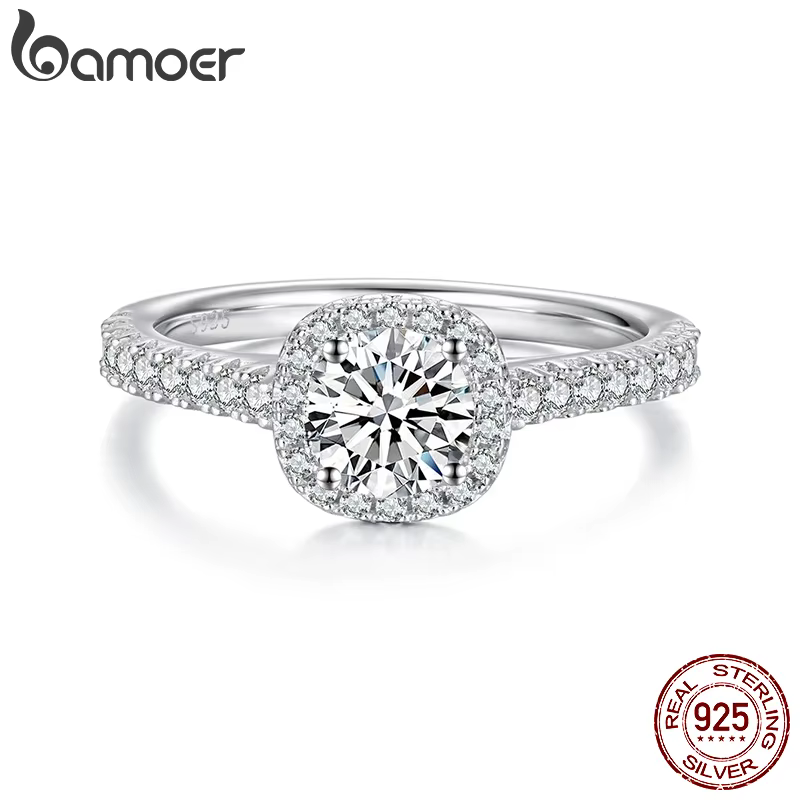 BAMOER – bagues de fiançailles Solitaire Moissanite pour femmes