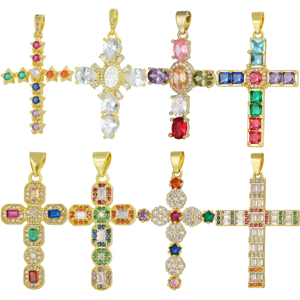 Juya – breloques créatives croix chrétienne en plaqué or véritable 18K pour Talisman fait à la main