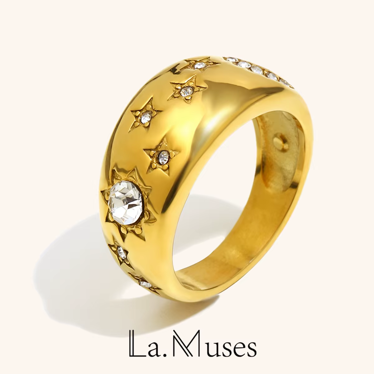 La.Muses rétro étoile lune bague en acier inoxydable bijoux élégant métal céleste femmes