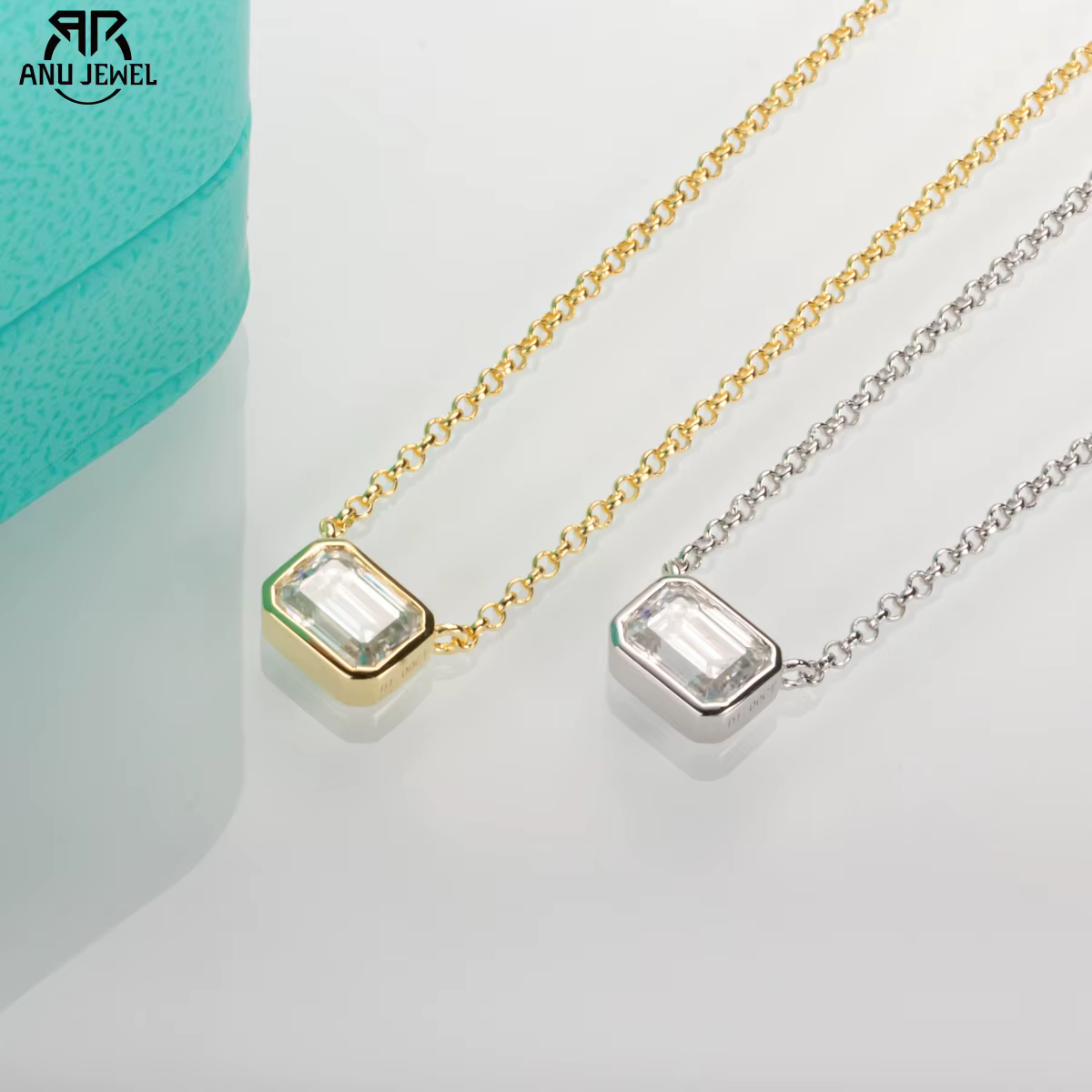 AnuJewel-Collier en argent regardé 925 avec pendentif en moissanite taille émeraude