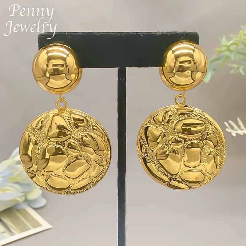 Ensemble de bijoux plaqué or 18 carats avec pendentif rond pour femme