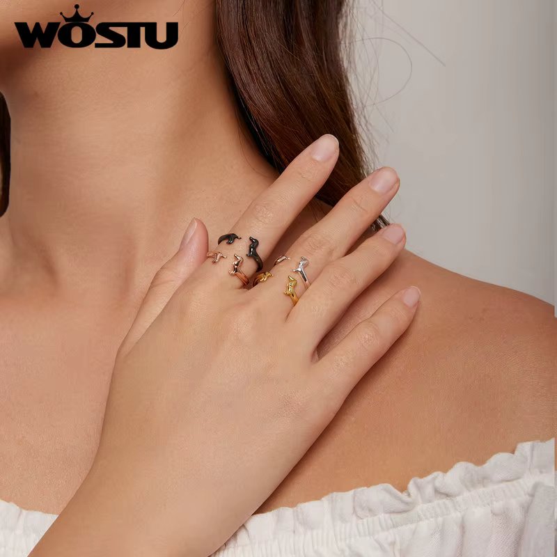 WOSTU – bagues en argent Sterling 925 pour chien teckel