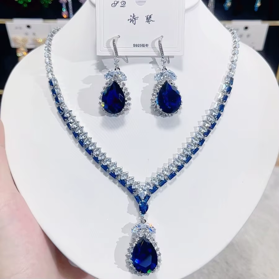 Zcomprend-Ensemble Collier et Boucles d'Oreilles de Luxe pour Femme