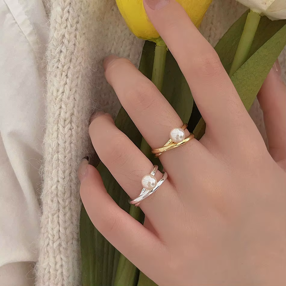 Bagues en argent Sterling 925 avec perles irrégulières pour femmes