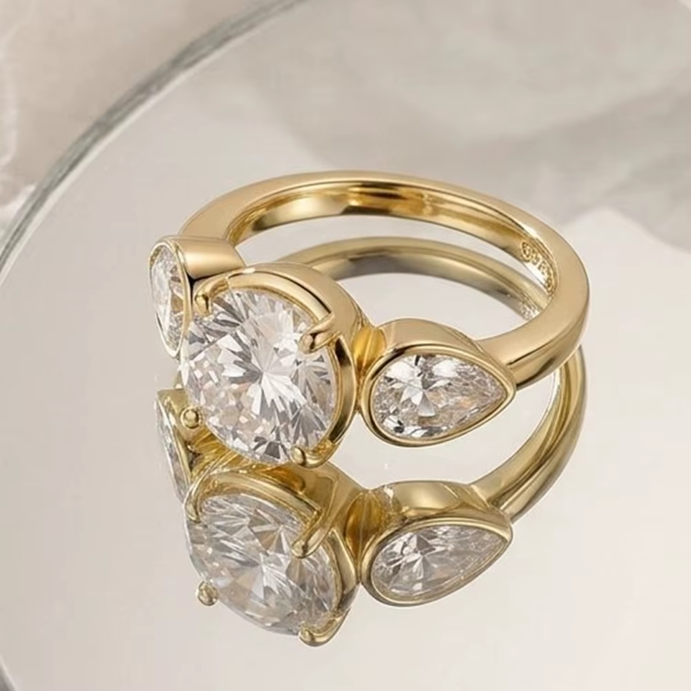 Bague de fiançailles en moissanite ovale et poire 5 carats pour femme