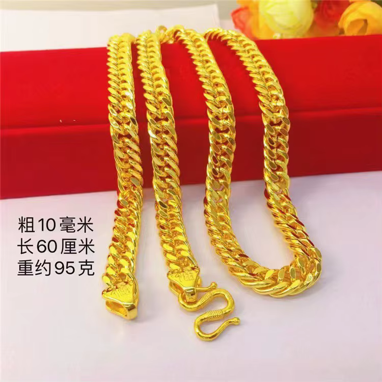 Collier plat pour homme en or véritable 999 24K