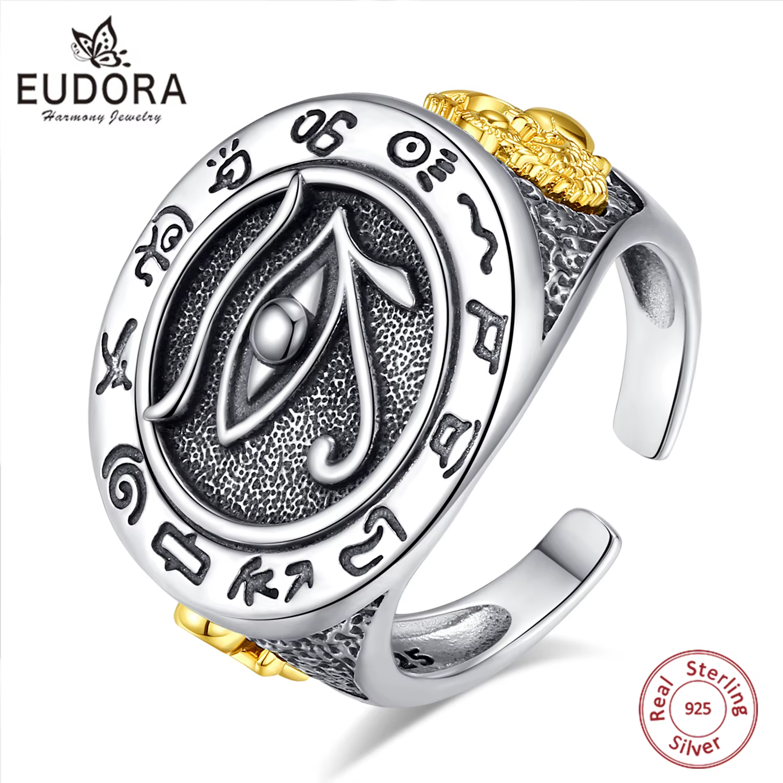 Eudora-Bague Ajustable en Argent Sterling 925 pour Homme et Femme