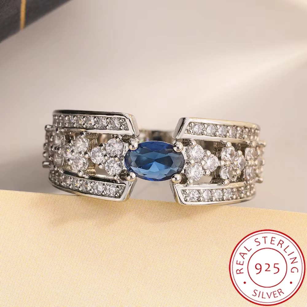 Haute qualité grande pierre bleue diamant bague