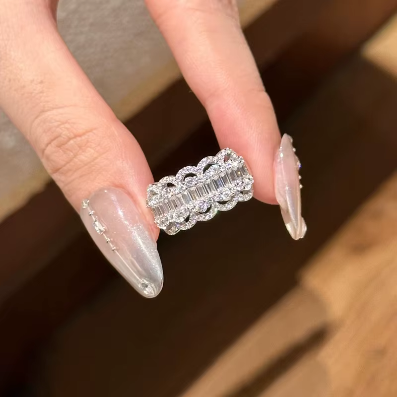 Argent 925 micro incrusté de diamant complet dentelle bagues