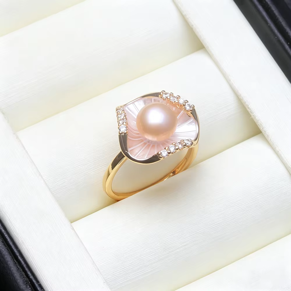 Bague en argent sterling 925 véritable avec perle