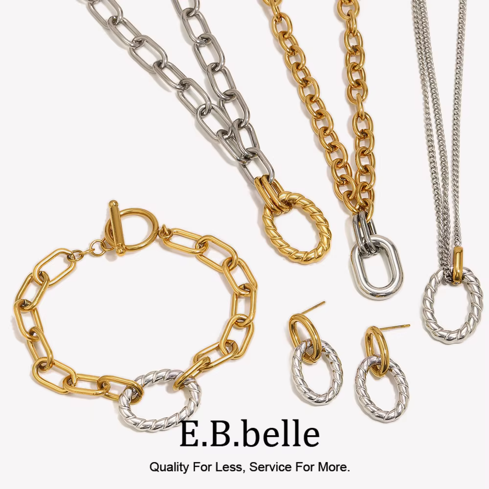 Ensemble de bijoux en acier inoxydable bicolore E.B.belle