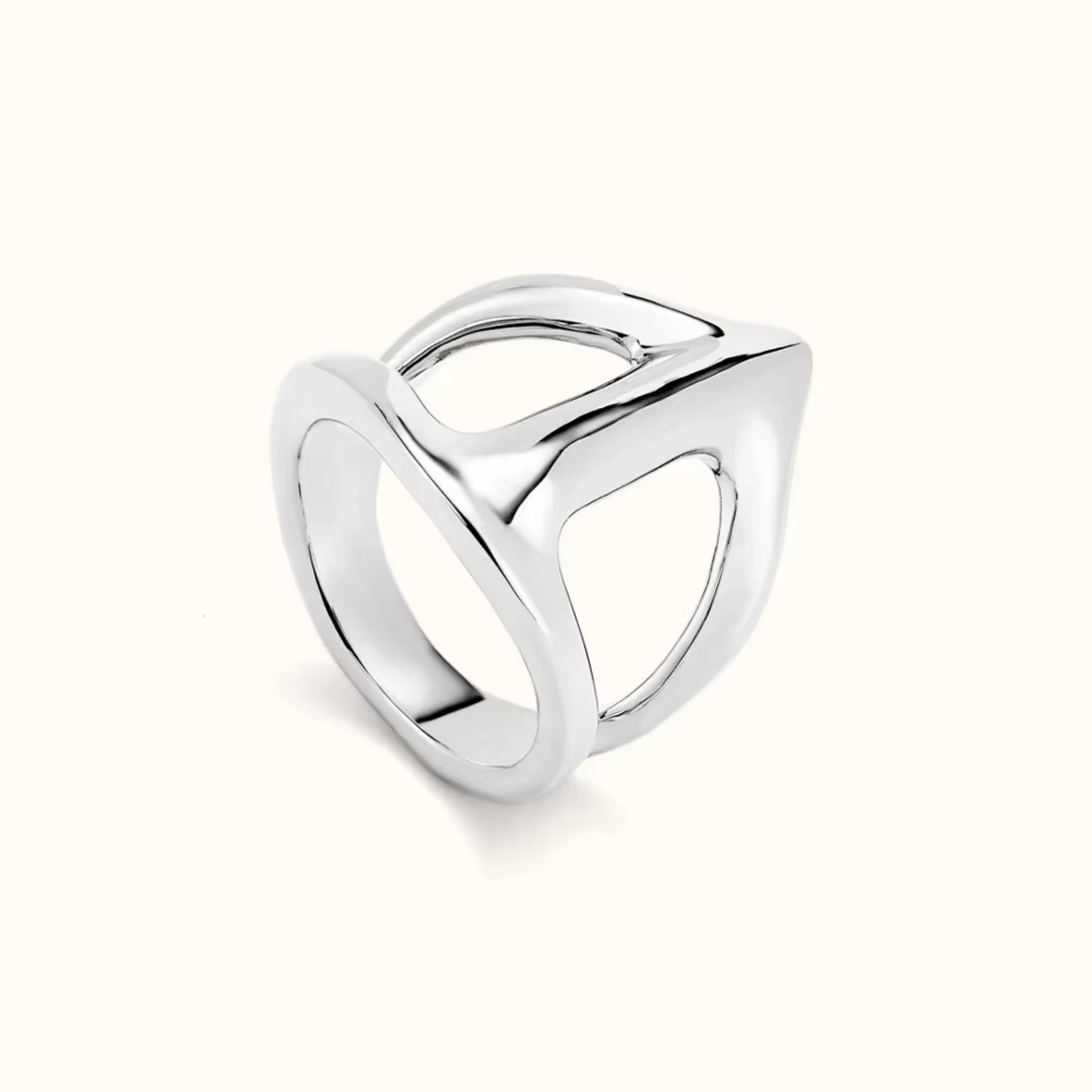 Bague géométrique creuse en or et argent