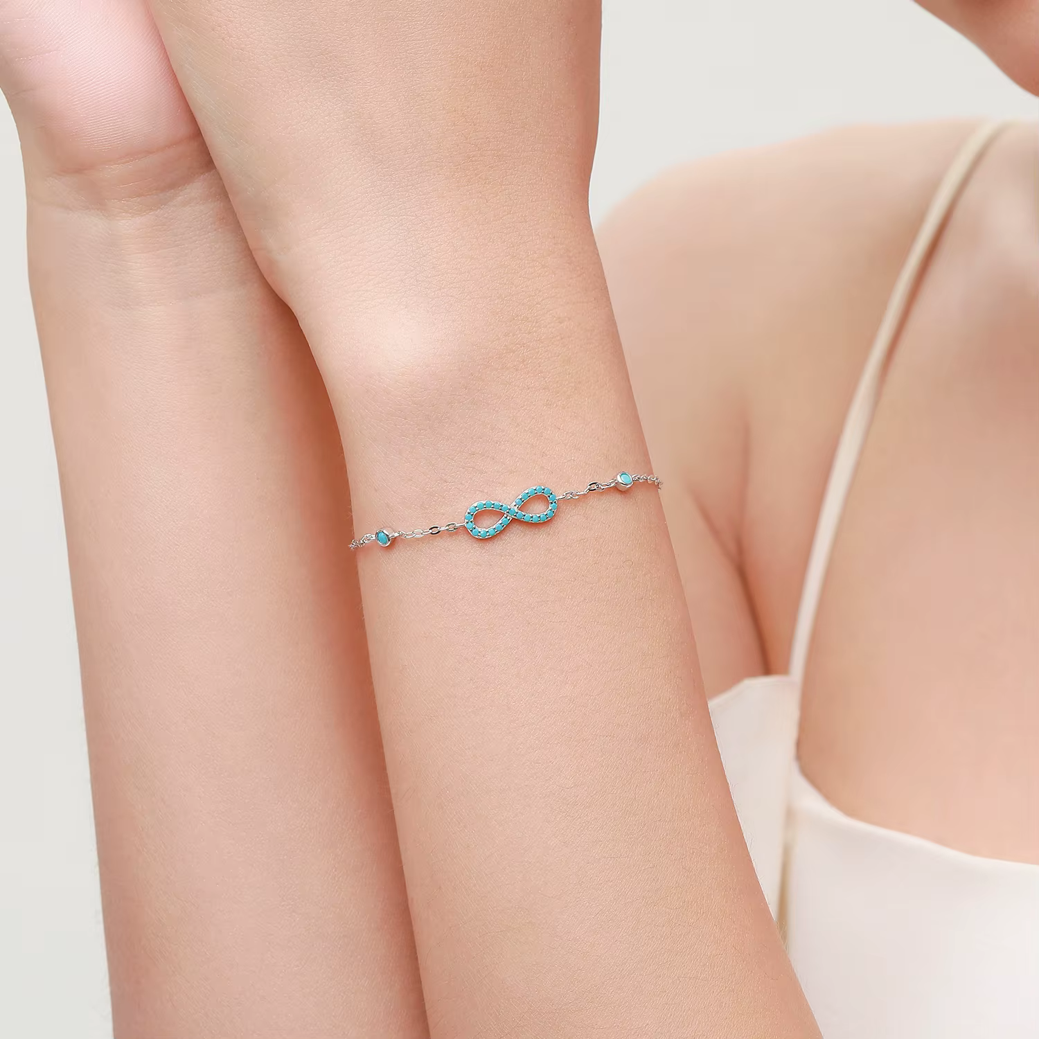 MODIAN romantique amour infini Bracelet 925 en argent Sterling Vintage naturel Turquoise chaîne Bracelets pour femme bijoux de mariage