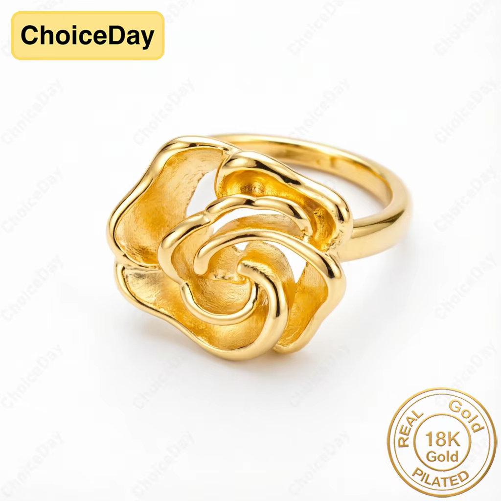 Plaqué or 18 carats # 8 bagues de luxe exquises en forme de rose pour femmes
