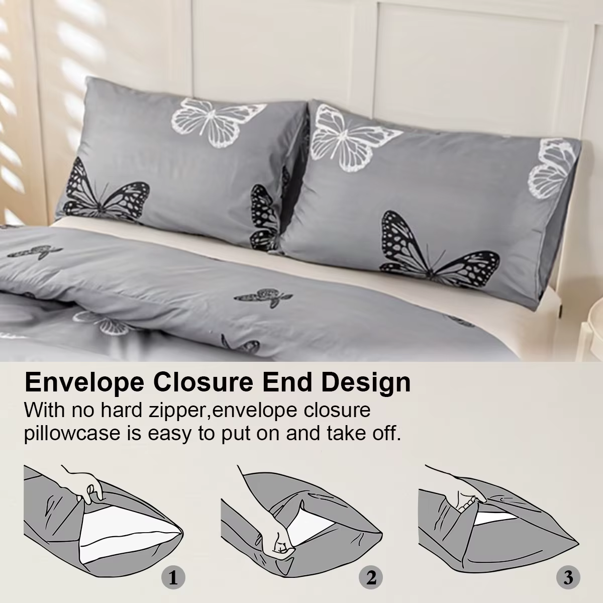 Ensemble de housse de couette imprimé papillon 3 pièces