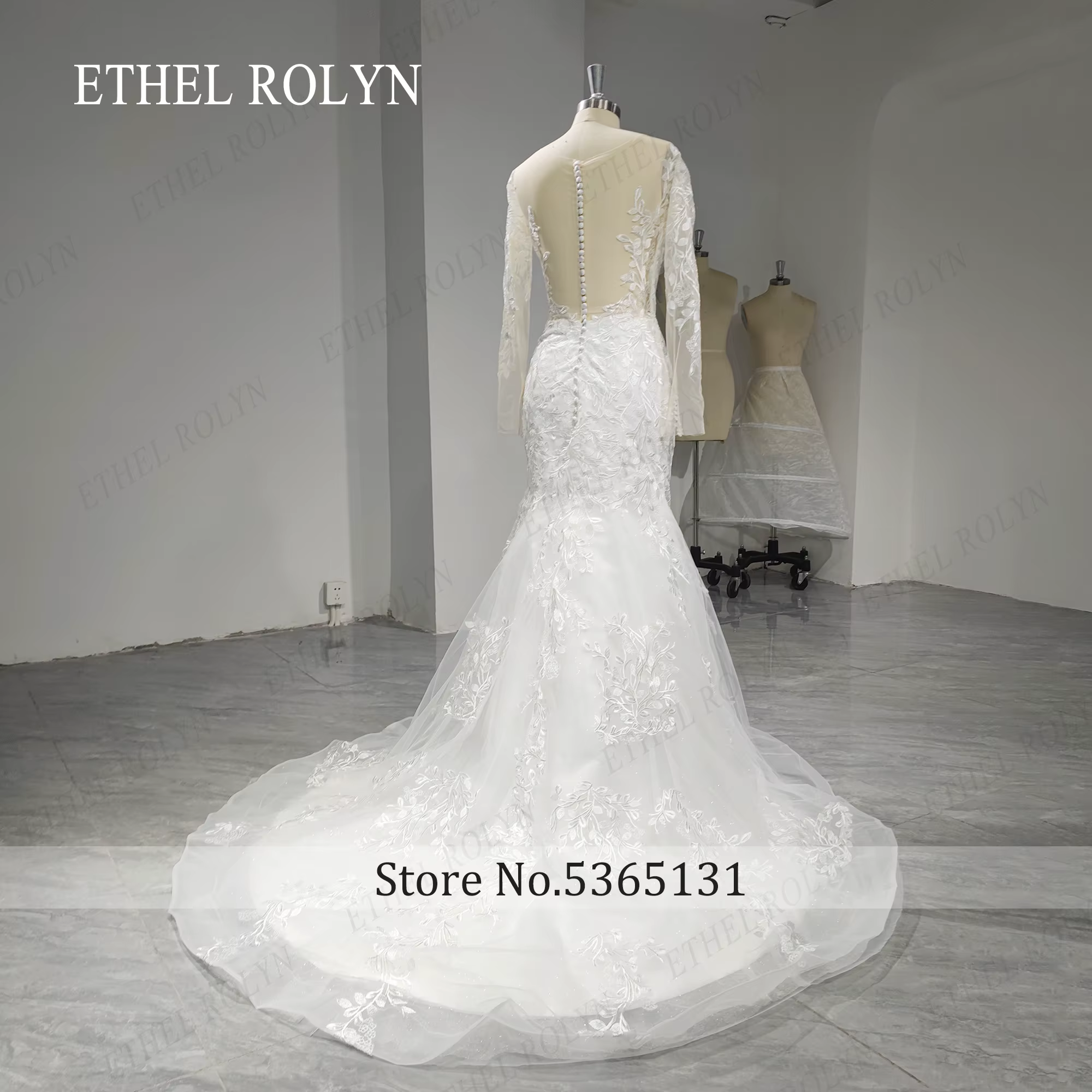 ETHEL ROLYN robes De mariée sirène pour femme photos réelles à manches longues Illusion Appliques robe