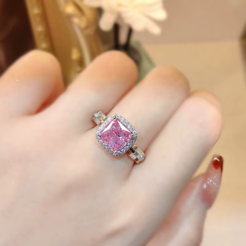 Bijoux pour femmes - Bague en argent sterling 925 rose avec coupe Ice Flower.