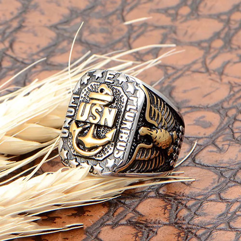 Bague vintage en acier inoxydable pour hommes