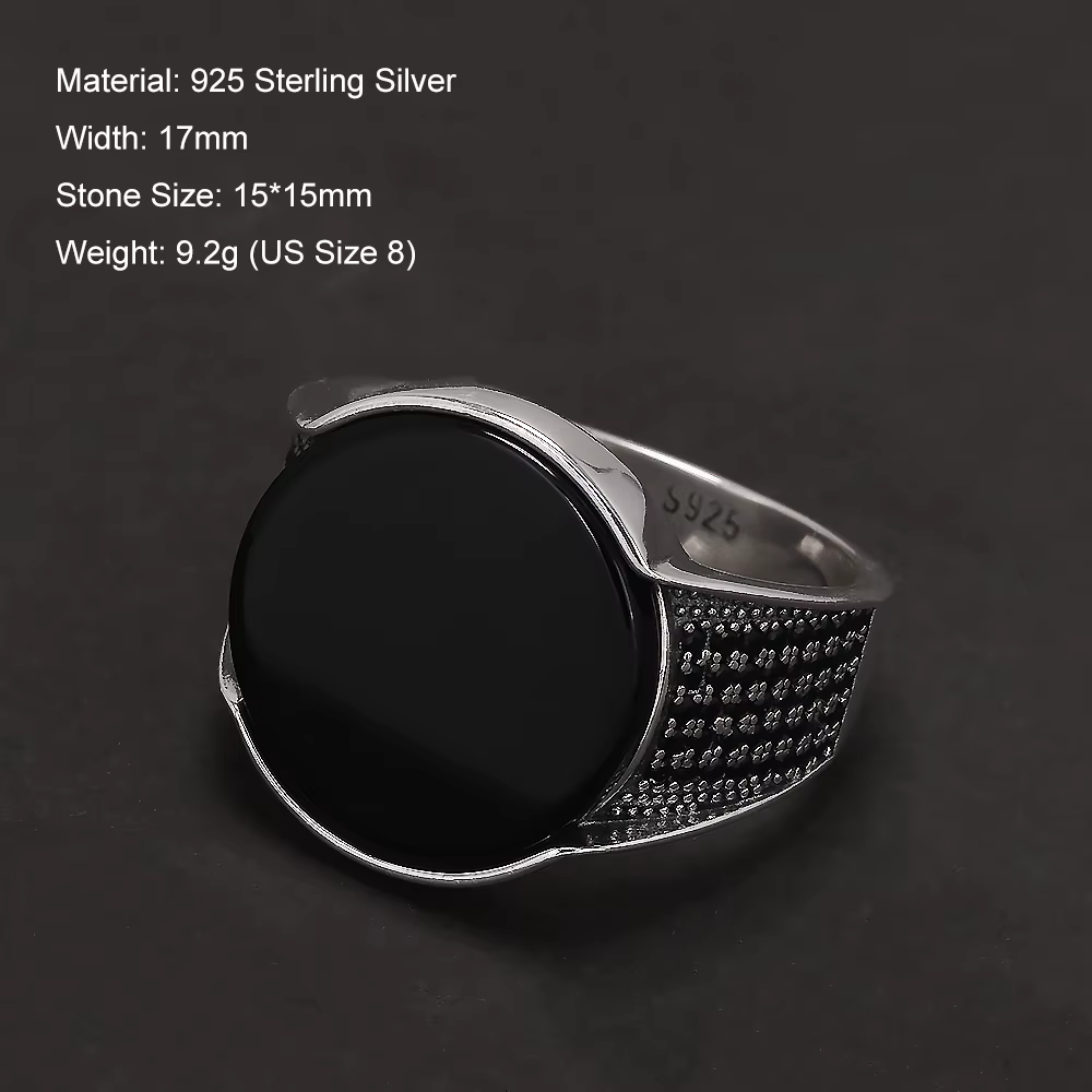 Bague chevalière ronde en argent Sterling 925 pour hommes, pierre d'onyx noir, bagues turques classiques rétro mode Punk, bijoux de fête de mariage