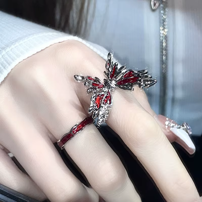 Bague Punk hip hop en forme de goutte rouge pour femmes et hommes