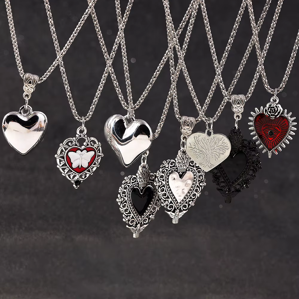 Aihua gothique amour coeur collier pour hommes femmes longue chaîne personnalité Grunge Hip Hop Punk
