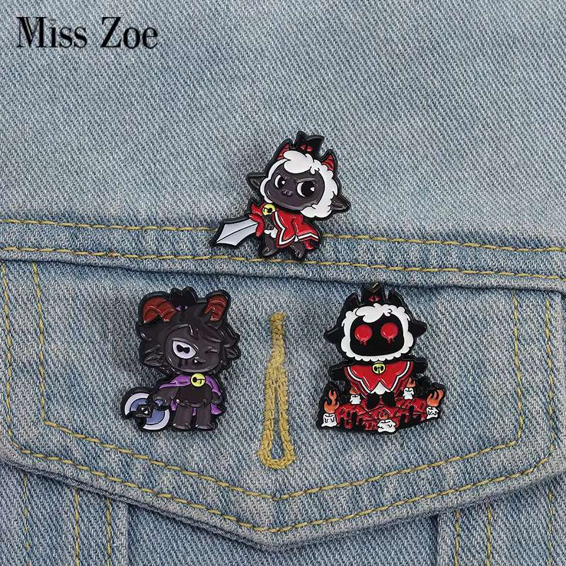 Broches en émail culte du agneau, broches de jeu personnalisées en agneau noir, Badges à revers, vêtements, bijoux animaux, cadeau pour enfants et amis