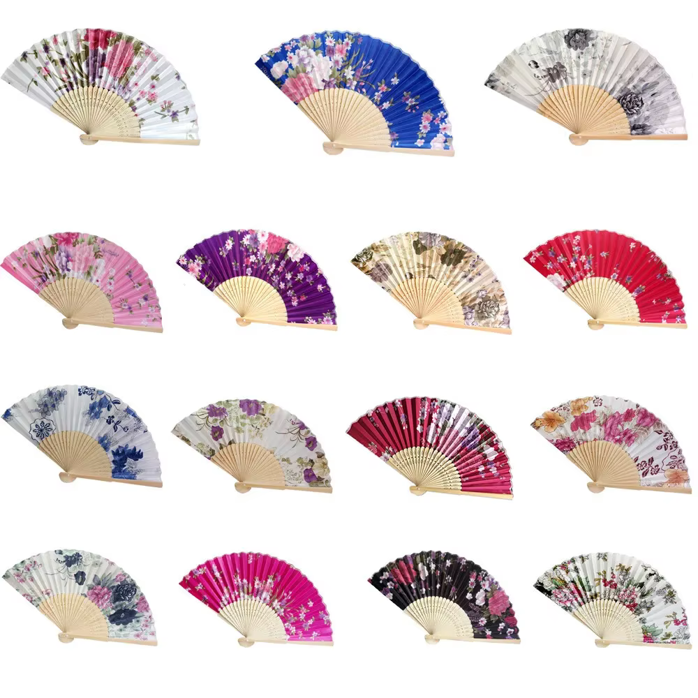 Éventail pliant en soie à imprimé floral : artisanat d'art de style sino-japonais vintage, accessoire élégant pour la décoration intérieure, la fête, la danse et le cadeau