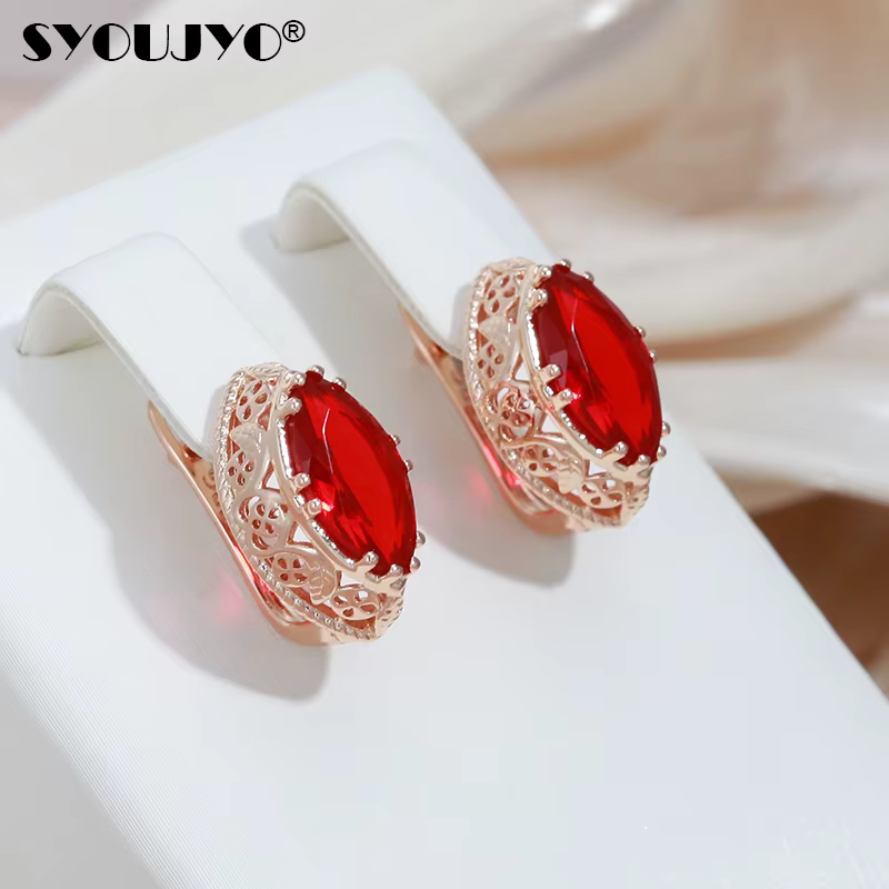 SYOUJYO – boucles d'oreilles œil de cheval rouge en Zircon naturel pour femmes