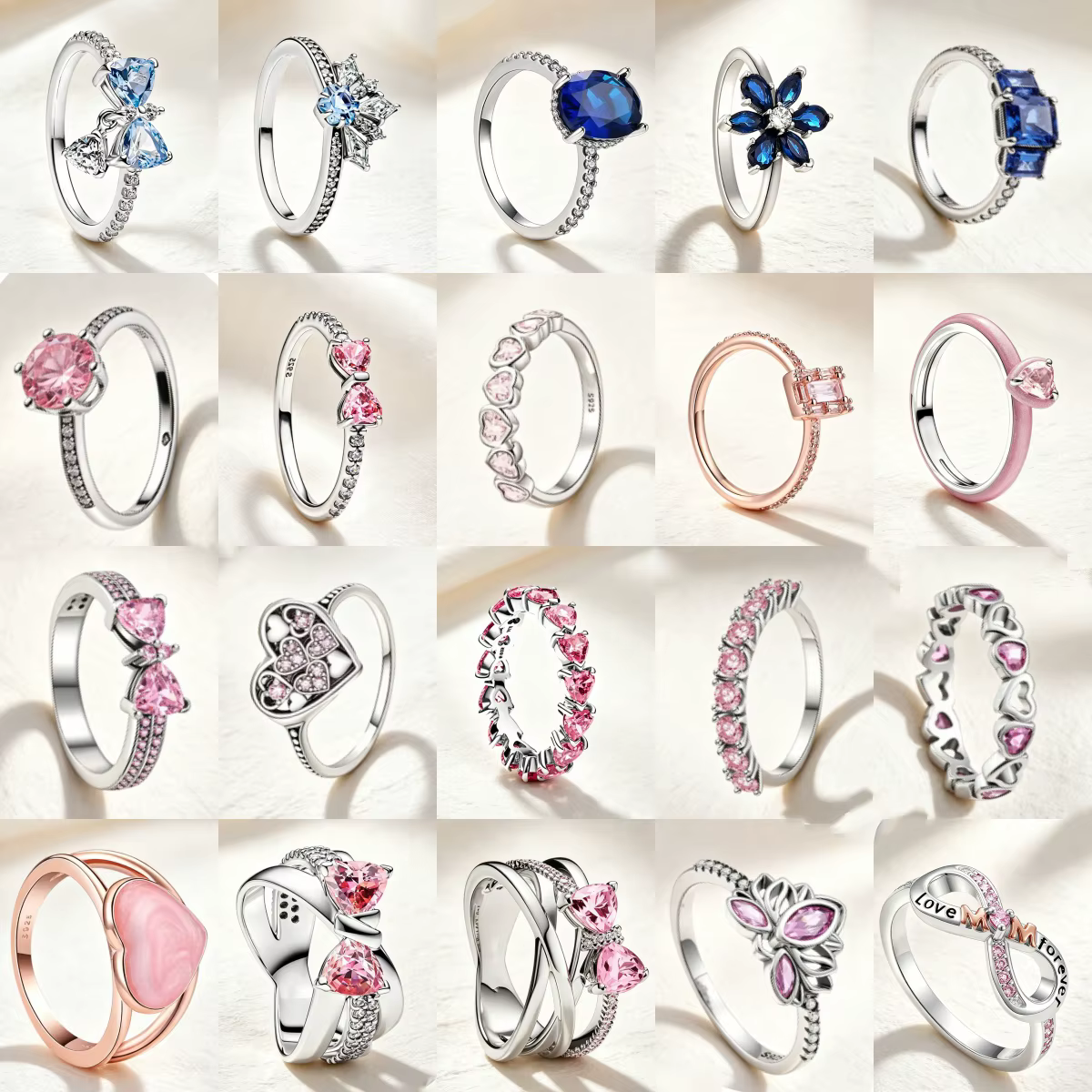 Nouvelle bague d'amour sœur papillon rose et bleue en argent 925