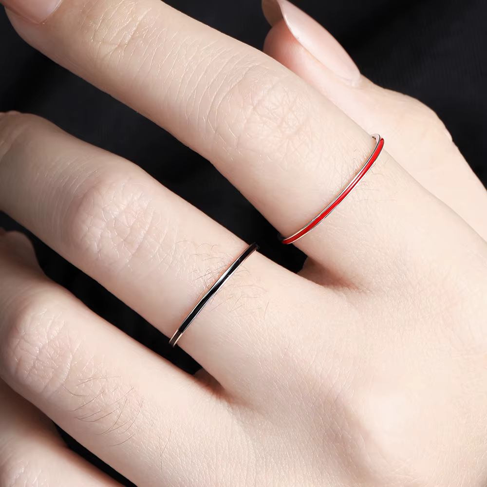 YIZIZAI réel 925 en argent Sterling Simple mince émail rouge noir bagues pour les femmes bijoux de mariage cadeaux