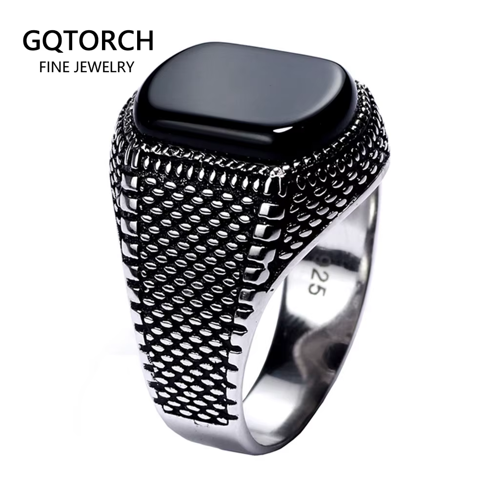 Bijoux turcs bague noire hommes léger 6g réel 925 en argent Sterling