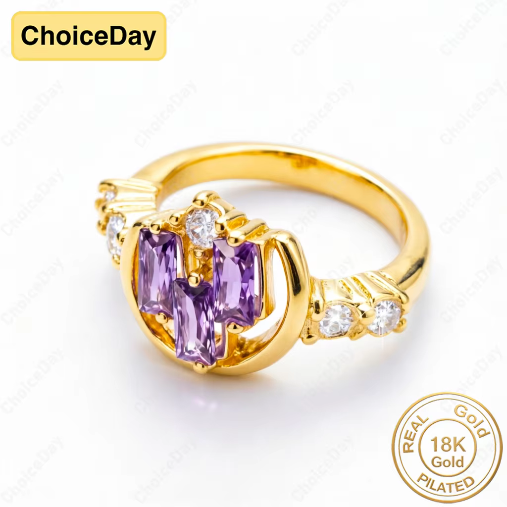 Bague ovale en améthyste et zircon plaqué or 18 carats