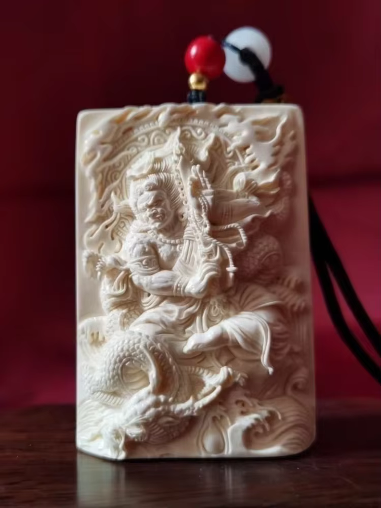 Statue Tagua Nut Fudo Myoo unisexe, amulette sculptée, Talisman bouddhiste