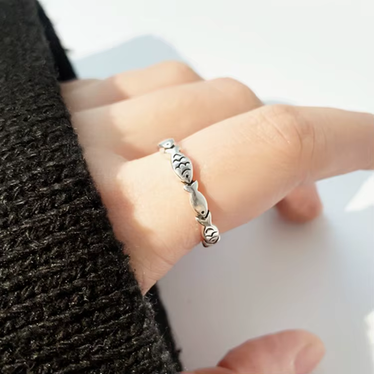 Poisson en argent sterling 925 ​ Bagues réglables pour femmes