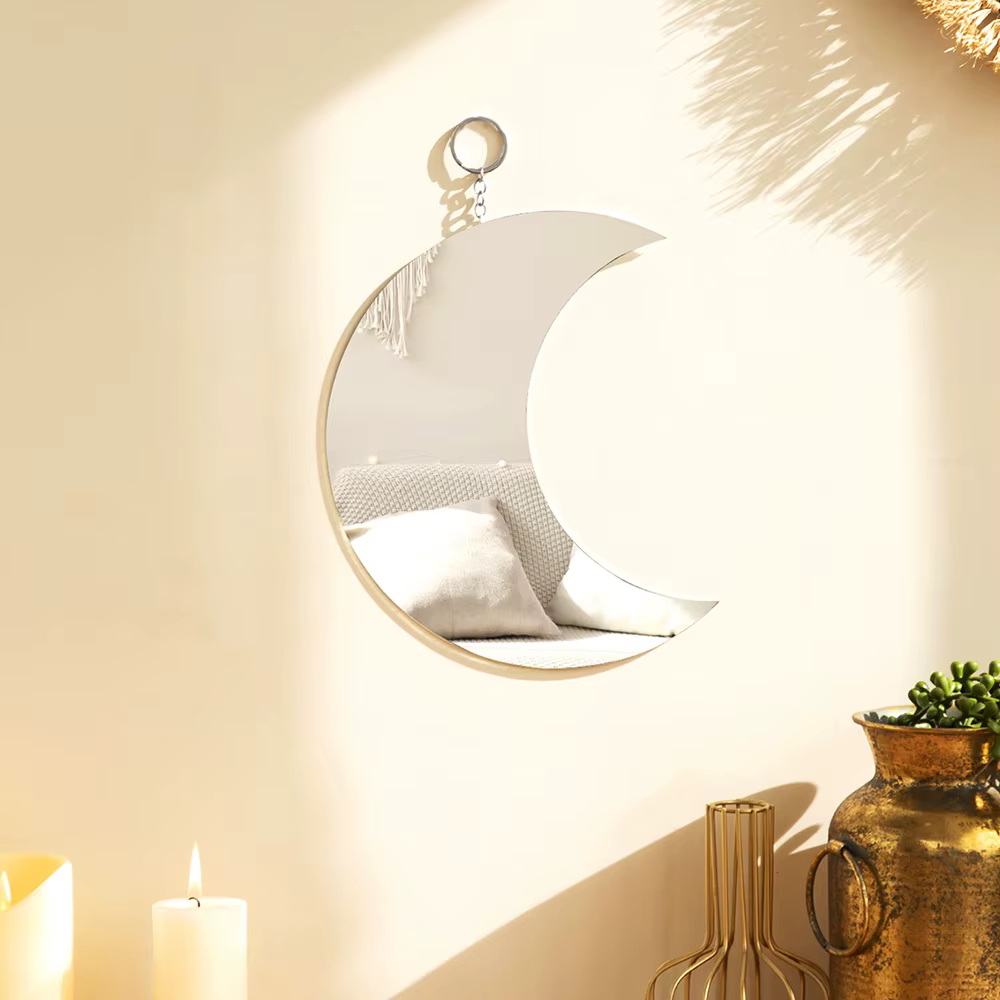 Miroir de maquillage lune doré en acrylique