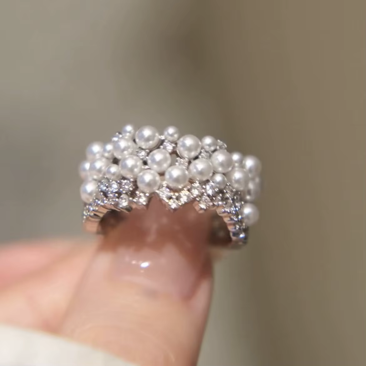 Bague polyvalente en perles et zircon pour femme