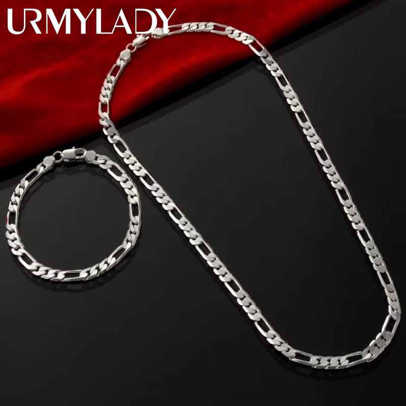 Noble nouvelle arrivée 925 en argent sterling 4MM chaîne pour hommes femmes Bracelet collier ensemble de bijoux dame cadeaux de noël breloques de mariage
