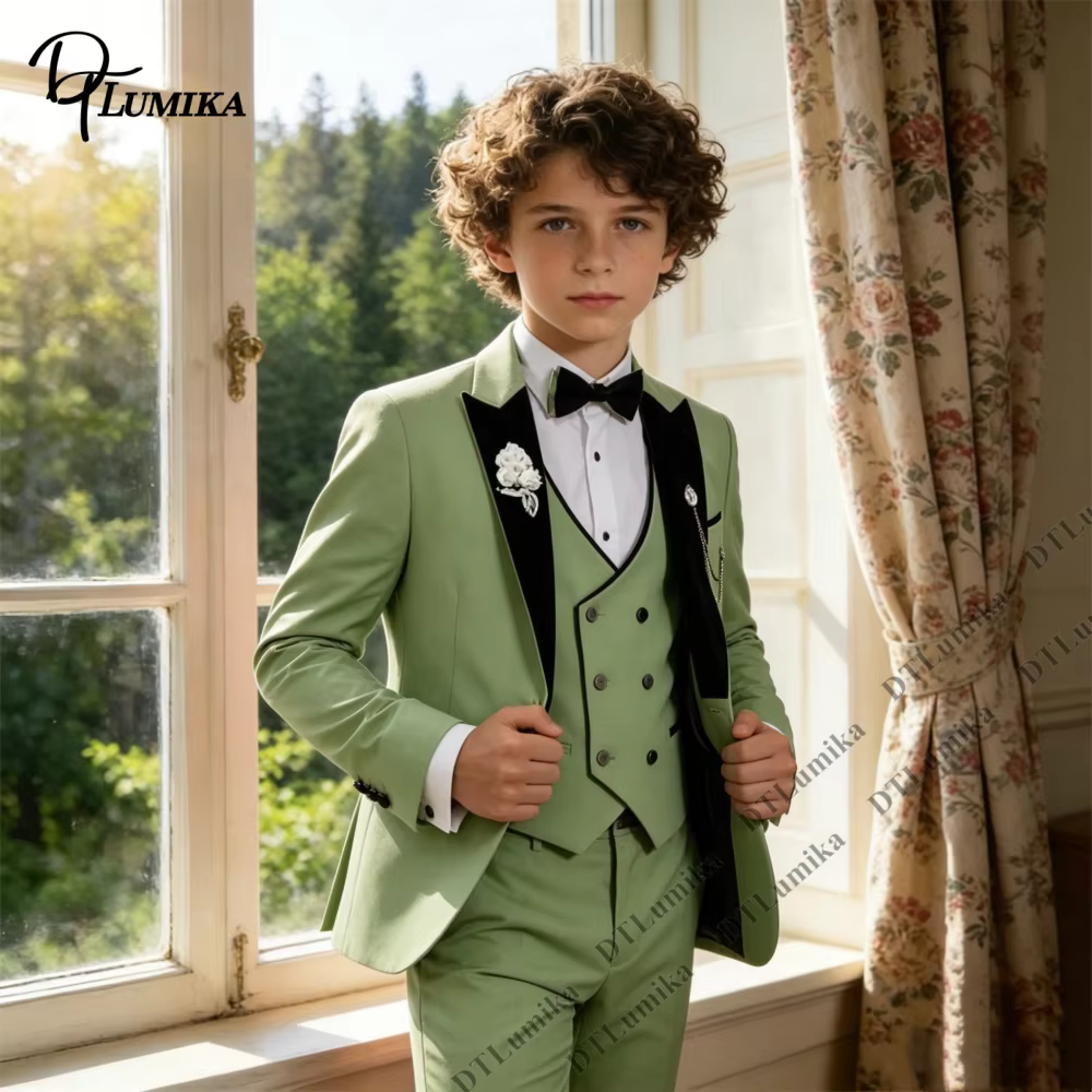 Costume 3 pièces vert sauge pour garçons
