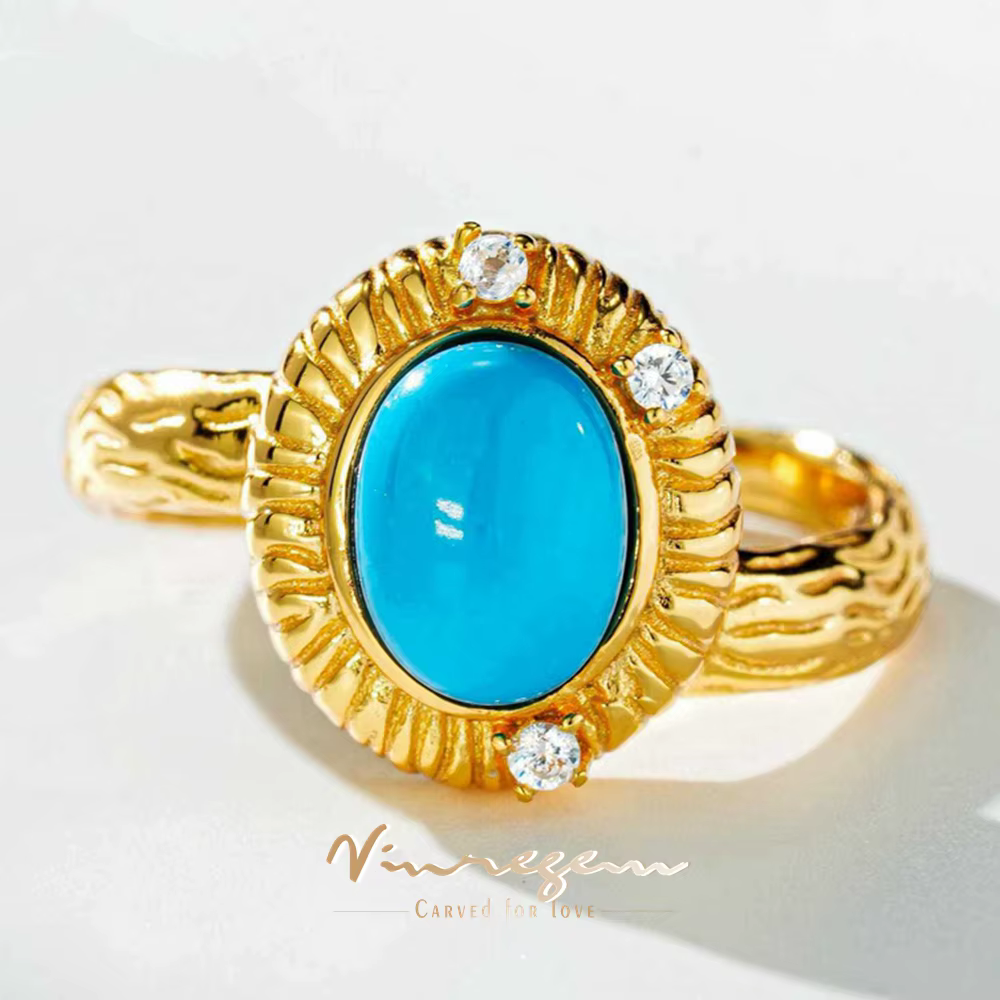 Vinregem – bague ovale en diamant turquoise à haute teneur en carbone pour femmes