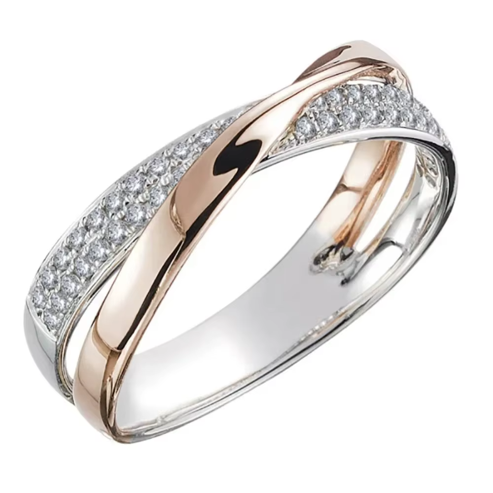 Bague femme classique deux tons X forme croix anneaux pour femmes infini éblouissant Zircon
