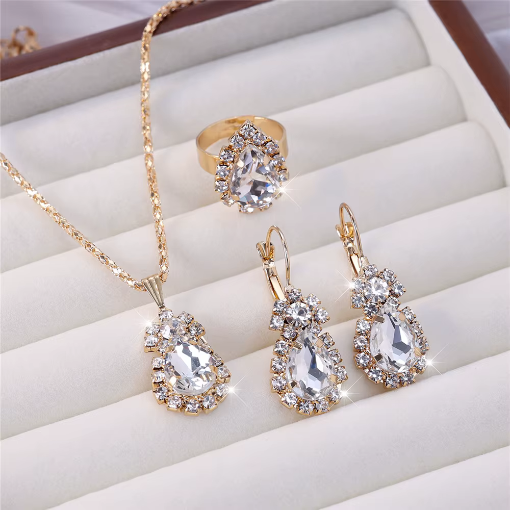 Ensemble de bijoux de mariage goutte d'eau bleue pour femmes de luxe