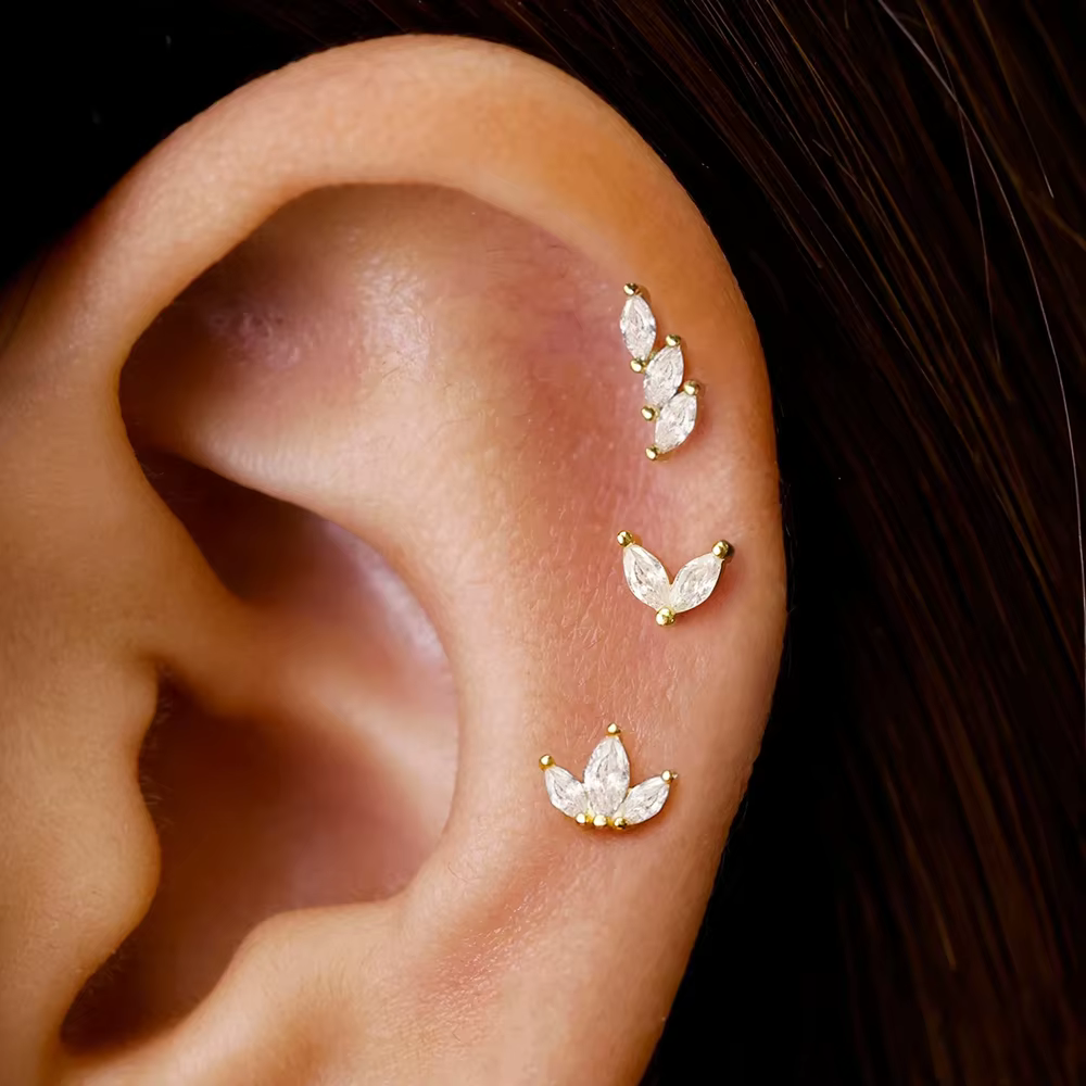 Ensemble de boucles d'oreilles couronne en acier inoxydable pour femmes, 3 pièces, couleur or, plaqué or 14K, cristal Zircon, Unique, œil de cheval, bijoux